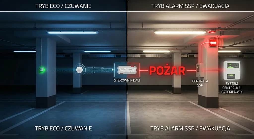 Garaże podziemne pod specjalnym nadzorem - optymalizacja oświetlenia podstawowego a wymogi systemów SSP
